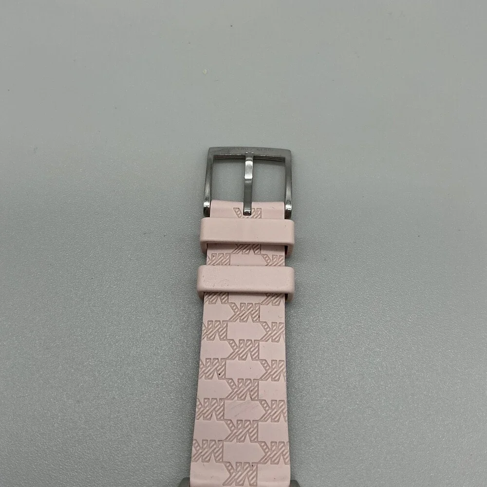 Michael Kors Womens Watch 40mm Silver Tone Pink Crystals Day Date Silicone Band